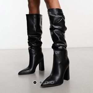 Ruched black knee boots